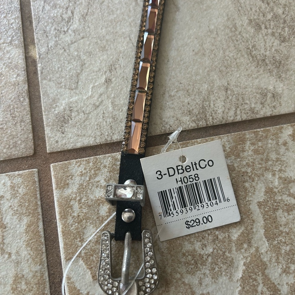 Hatband 3-DBeltCo Black and Gold Belt with Rhinestone Buckle